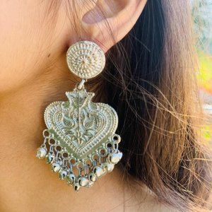 Oxidized Silver Tone Dangle Earrings: Ethnic Kuchi Jewelry